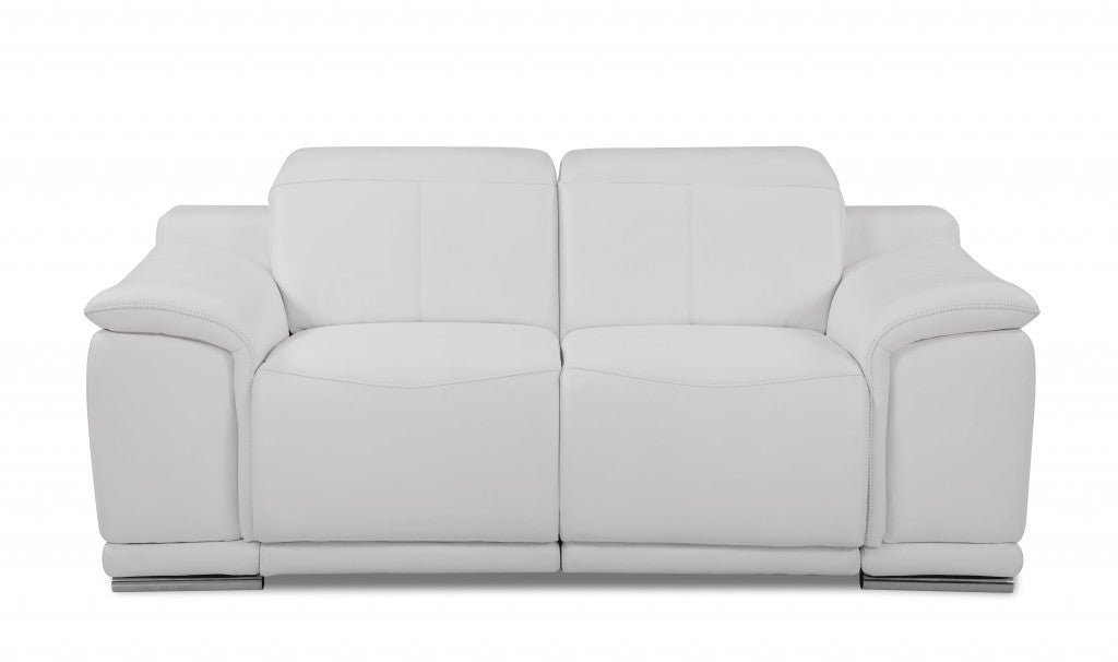 Two Piece Indoor White Italian Leather Five Person Seating Set