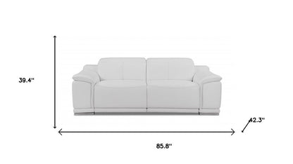 Two Piece Indoor White Italian Leather Five Person Seating Set