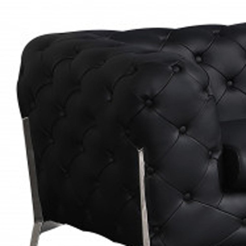 Two Piece Indoor Black Italian Leather Five Person Seating Set