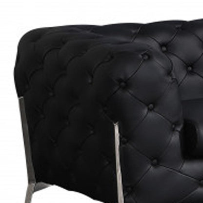 Two Piece Indoor Black Italian Leather Five Person Seating Set