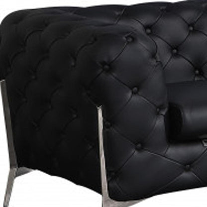Two Piece Indoor Black Italian Leather Five Person Seating Set