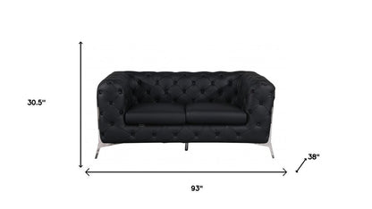 Two Piece Indoor Black Italian Leather Five Person Seating Set