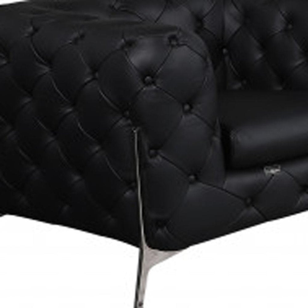 Three Piece Indoor Black Italian Leather Six Person Seating Set