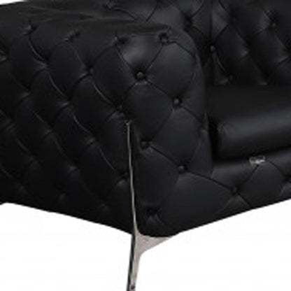 Three Piece Indoor Black Italian Leather Six Person Seating Set