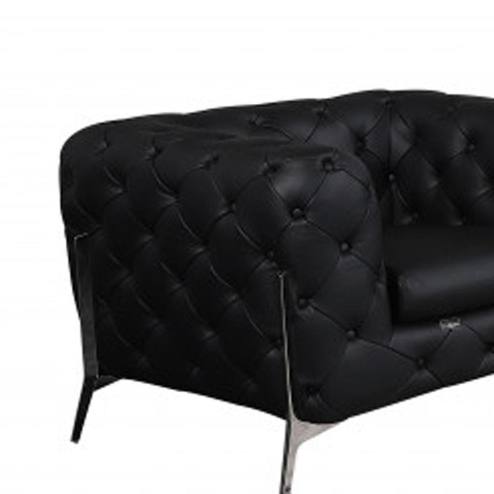 Three Piece Indoor Black Italian Leather Six Person Seating Set