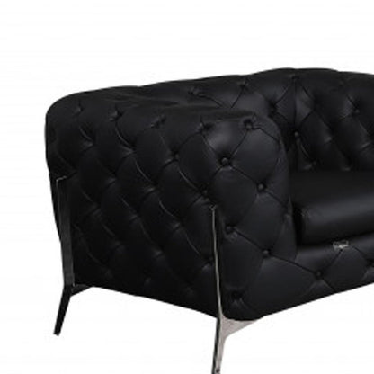 Three Piece Indoor Black Italian Leather Six Person Seating Set