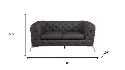 Two Piece Indoor Brown Italian Leather Five Person Seating Set