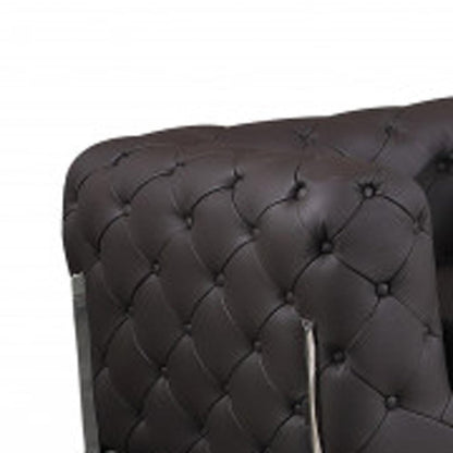 Three Piece Indoor Brown Italian Leather Six Person Seating Set