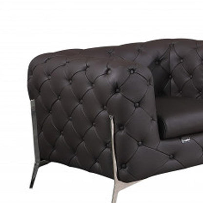 Three Piece Indoor Brown Italian Leather Six Person Seating Set