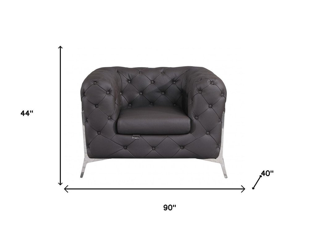 Three Piece Indoor Brown Italian Leather Six Person Seating Set