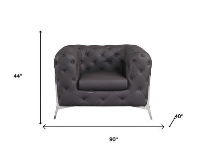 Three Piece Indoor Brown Italian Leather Six Person Seating Set