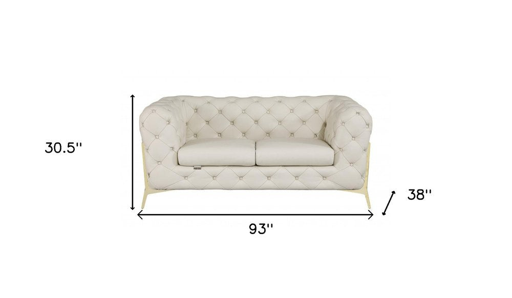 Two Piece Indoor Beige Italian Leather Five Person Seating Set