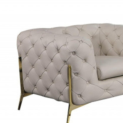 Three Piece Indoor Beige Italian Leather Six Person Seating Set
