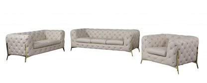 Three Piece Indoor Beige Italian Leather Six Person Seating Set