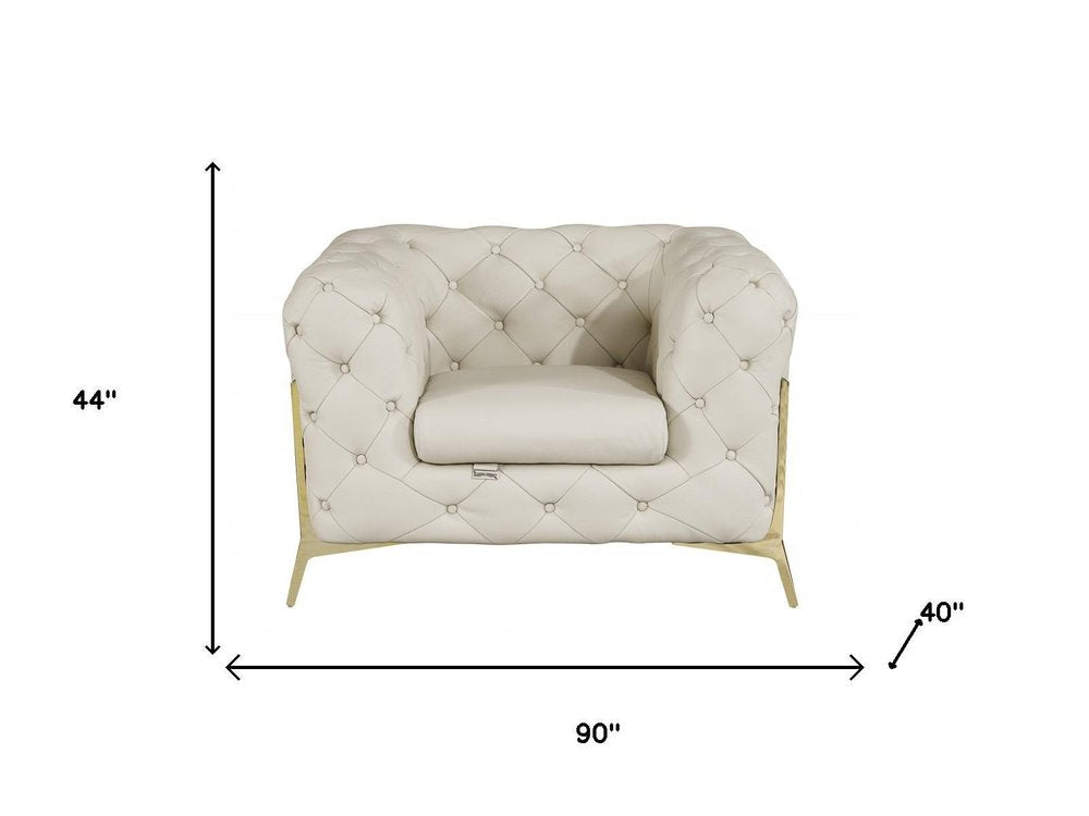 Three Piece Indoor Beige Italian Leather Six Person Seating Set