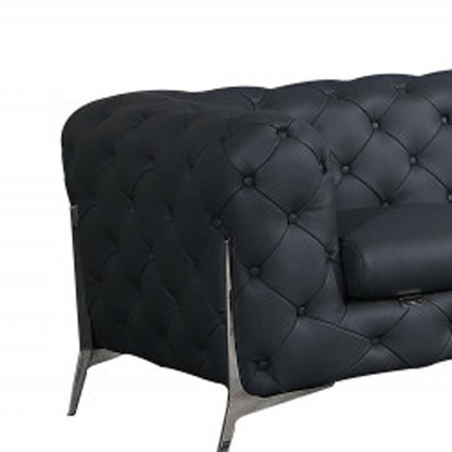 Two Piece Indoor Dark Gray Italian Leather Five Person Seating Set