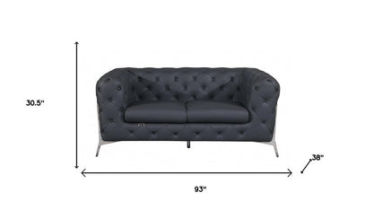 Two Piece Indoor Dark Gray Italian Leather Five Person Seating Set