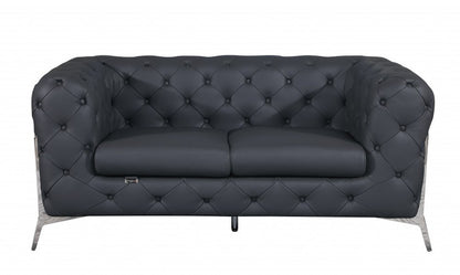 Three Piece Indoor Dark Gray Italian Leather Six Person Seating Set