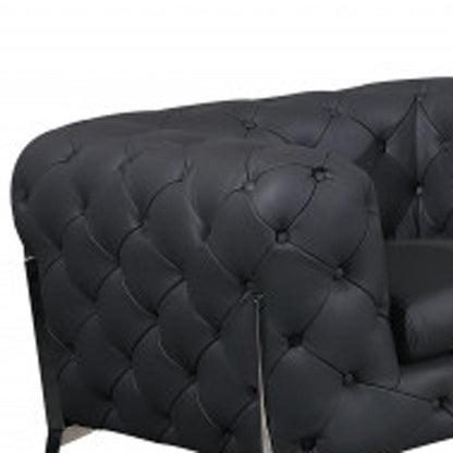 Three Piece Indoor Dark Gray Italian Leather Six Person Seating Set