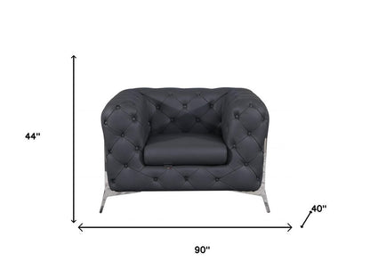 Three Piece Indoor Dark Gray Italian Leather Six Person Seating Set