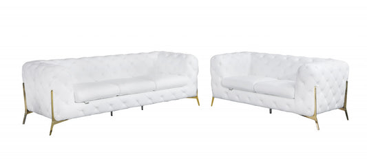 Two Piece Indoor White Italian Leather Five Person Seating Set