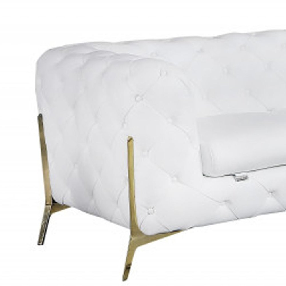 Two Piece Indoor White Italian Leather Five Person Seating Set