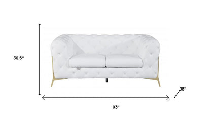 Two Piece Indoor White Italian Leather Five Person Seating Set