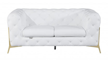 Three Piece Indoor White Italian Leather Six Person Seating Set