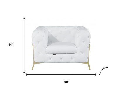 Three Piece Indoor White Italian Leather Six Person Seating Set