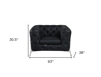 Three Piece Indoor Black Italian Leather Five Person Seating Set