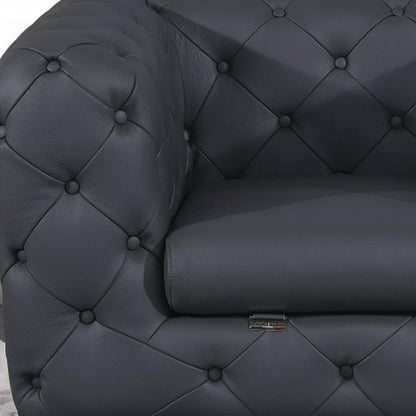 Three Piece Indoor Dark Gray Italian Leather Five Person Seating Set