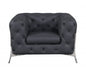 Three Piece Indoor Dark Gray Italian Leather Five Person Seating Set