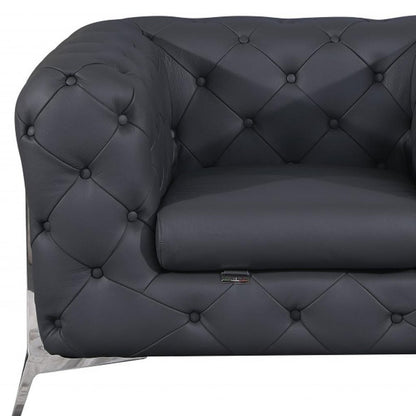 Three Piece Indoor Dark Gray Italian Leather Five Person Seating Set