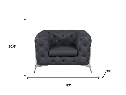 Three Piece Indoor Dark Gray Italian Leather Five Person Seating Set