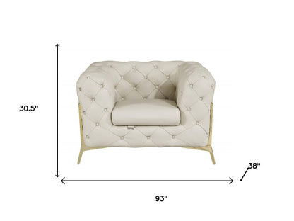 Three Piece Indoor Beige Italian Leather Five Person Seating Set