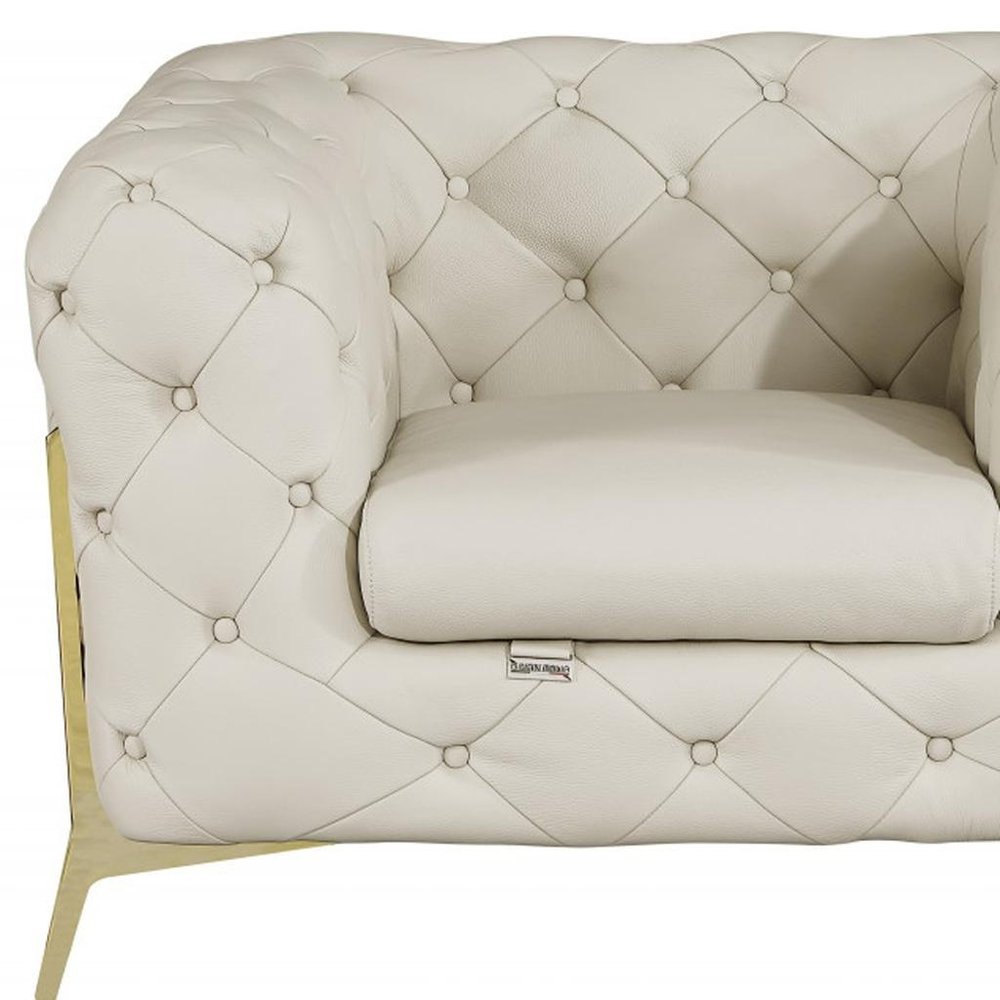 Three Piece Indoor Beige Italian Leather Five Person Seating Set