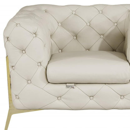 Three Piece Indoor Beige Italian Leather Five Person Seating Set