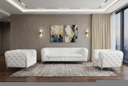 Three Piece Indoor White Italian Leather Five Person Seating Set