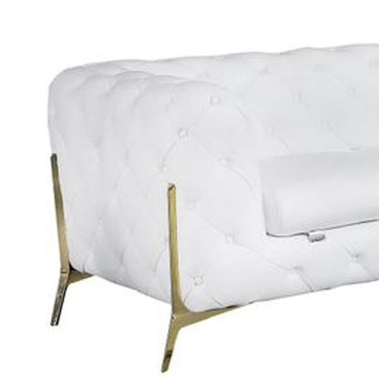 Three Piece Indoor White Italian Leather Five Person Seating Set
