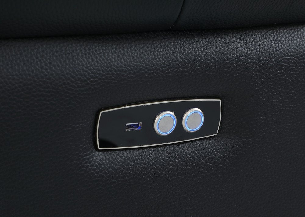 Black Italian Leather Power Reclining U Shaped Six Piece Corner Sectional With Console