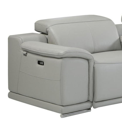Light Gray Italian Leather Power Reclining U Shaped Six Piece Corner Sectional With Console