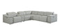 Light Gray Italian Leather Power Reclining U Shaped Six Piece Corner Sectional With Console