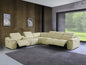 Beige Italian Leather Power Reclining U Shaped Seven Piece Corner Sectional With Console