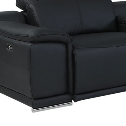 Black Italian Leather Power Reclining U Shaped Eight Piece Corner Sectional With Console