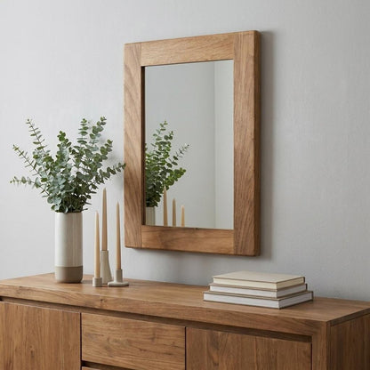 15" Brown Solid Wood Framed Accent Mirror