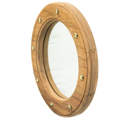 11" Brown Solid Wood Round Accent Mirror