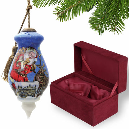 Santa on the Chimney Hand Painted Mouth Blown Glass Ornament