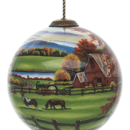 Farm in the Fall Scenery Hand Painted Mouth Blown Glass Ornament