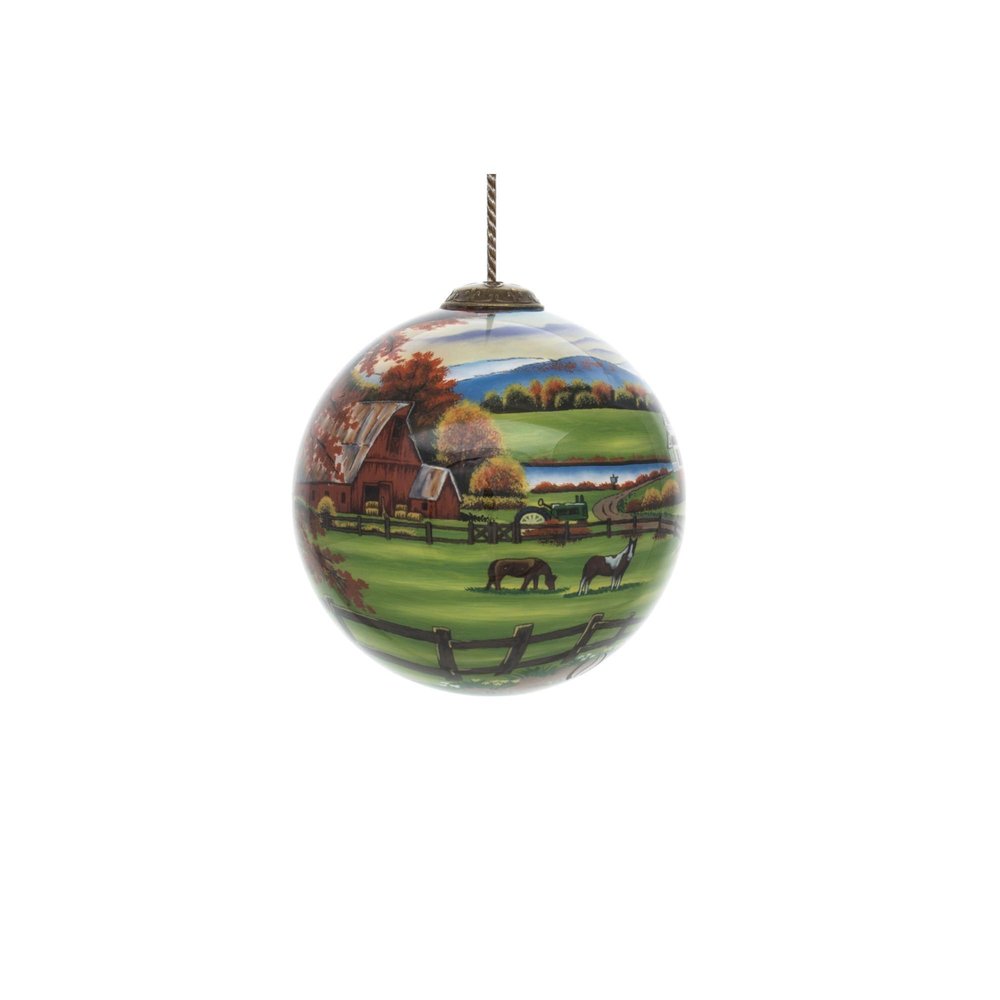 Farm in the Fall Scenery Hand Painted Mouth Blown Glass Ornament