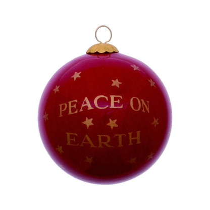 Peace on Earth Dove Hand Painted Pink And White Glass Ball Ornament